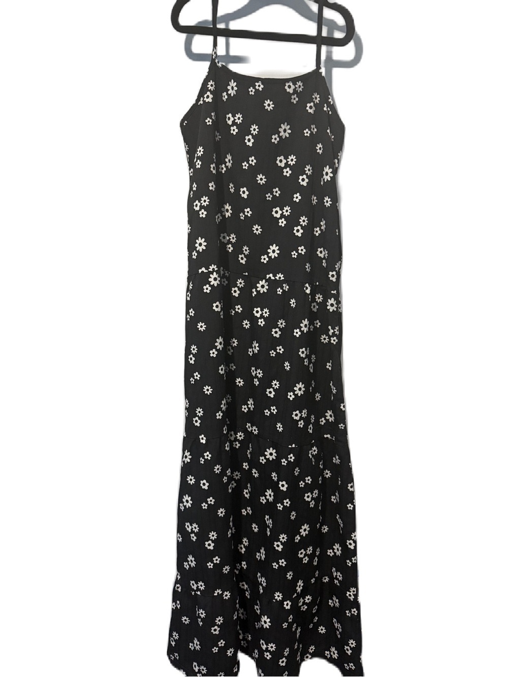 Tottini girls sz 12 Black Floral Spaghetti-Strap Maxi Dress - White Daisy Print
